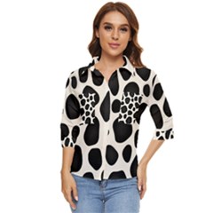 Leoperd-white-black Background Women s Quarter Sleeve Pocket Shirt