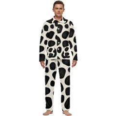 Leoperd-white-black Background Men s Long Sleeve Velvet Pocket Pajamas Set