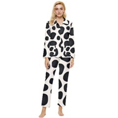 Leoperd-white-black Background Womens  Long Sleeve Velvet Pocket Pajamas Set by nate14shop