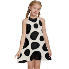 Leoperd-white-black Background Kids  Halter Collar Waist Tie Chiffon Dress