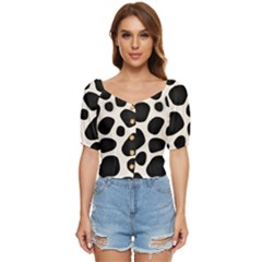 Leoperd-white-black Background Button Up Blouse