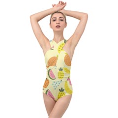 Graphic-fruit Cross Front Low Back Swimsuit