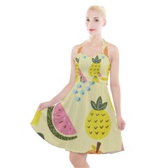 Graphic-fruit Halter Party Swing Dress  by nate14shop