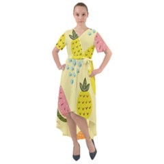 Graphic-fruit Front Wrap High Low Dress by nate14shop