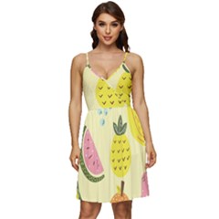 Graphic-fruit V-neck Pocket Summer Dress 