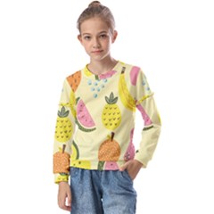 Graphic-fruit Kids  Long Sleeve Tee With Frill 