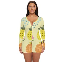 Graphic-fruit Long Sleeve Boyleg Swimsuit