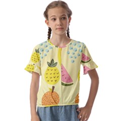 Graphic-fruit Kids  Cuff Sleeve Scrunch Bottom Tee