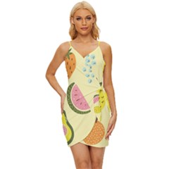 Graphic-fruit Wrap Tie Front Dress