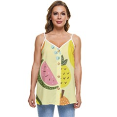 Graphic-fruit Casual Spaghetti Strap Chiffon Top