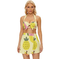 Graphic-fruit Vintage Style Bikini Top And Skirt Set 