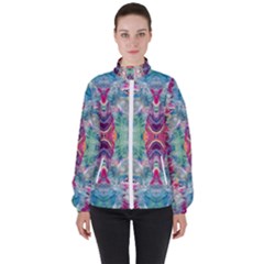 Painted Flames Symmetry Iv Women s High Neck Windbreaker by kaleidomarblingart