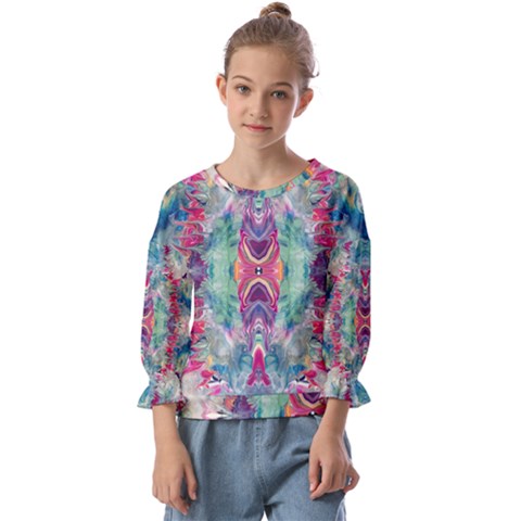 Painted Flames Symmetry Iv Kids  Cuff Sleeve Top by kaleidomarblingart