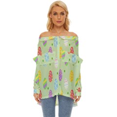 Eggs Off Shoulder Chiffon Pocket Shirt