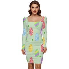 Eggs Women Long Sleeve Ruched Stretch Jersey Dress