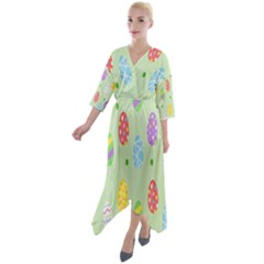 Eggs Quarter Sleeve Wrap Front Maxi Dress by nate14shop