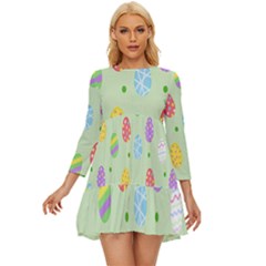 Eggs Long Sleeve Babydoll Dress