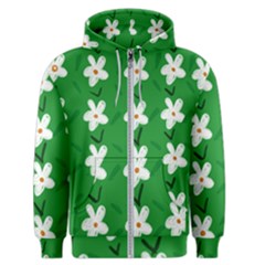 Flowers-green-white Men s Zipper Hoodie