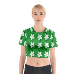 Flowers-green-white Cotton Crop Top by nate14shop