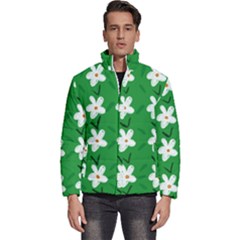 Flowers-green-white Men s Puffer Bubble Jacket Coat