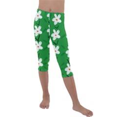 Flowers-green-white Kids  Lightweight Velour Capri Leggings  by nate14shop