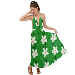 Flowers-green-white Backless Maxi Beach Dress