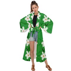 Flowers-green-white Maxi Kimono by nate14shop