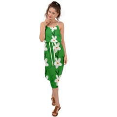 Flowers-green-white Waist Tie Cover Up Chiffon Dress