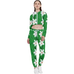 Flowers-green-white Cropped Zip Up Lounge Set by nate14shop