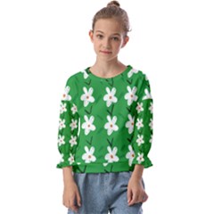 Flowers-green-white Kids  Cuff Sleeve Top