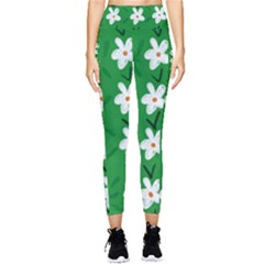 Flowers-green-white Pocket Leggings 