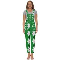 Flowers-green-white Women s Pinafore Overalls Jumpsuit