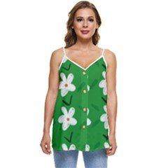 Flowers-green-white Casual Spaghetti Strap Chiffon Top