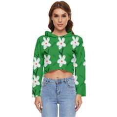 Flowers-green-white Women s Lightweight Cropped Hoodie