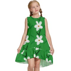 Flowers-green-white Kids  Frill Swing Dress