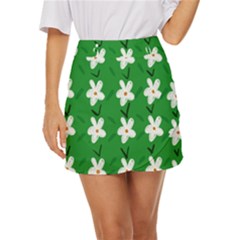 Flowers-green-white Mini Front Wrap Skirt