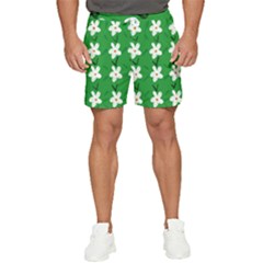 Flowers-green-white Men s Runner Shorts