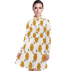 Flowers-gold-white Long Sleeve Chiffon Shirt Dress by nate14shop