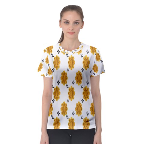 Flowers-gold-white Women s Sport Mesh Tee by nate14shop