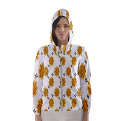 Flowers-gold-white Women s Hooded Windbreaker by nate14shop