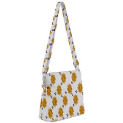 Flowers-gold-white Zipper Messenger Bag by nate14shop