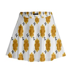 Flowers-gold-white Mini Flare Skirt by nate14shop