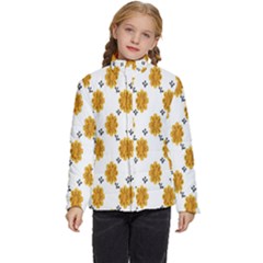 Flowers-gold-white Kids  Puffer Bubble Jacket Coat by nate14shop