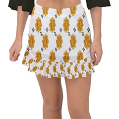 Flowers-gold-white Fishtail Mini Chiffon Skirt by nate14shop