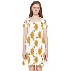 Flowers-gold-white Inside Out Cap Sleeve Dress