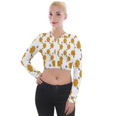 Flowers-gold-white Long Sleeve Cropped Velvet Jacket by nate14shop