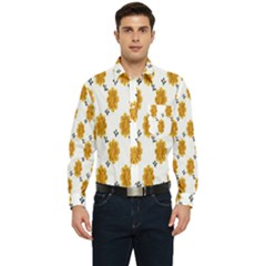 Flowers-gold-white Men s Long Sleeve Pocket Shirt  by nate14shop