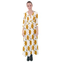 Flowers-gold-white Button Up Maxi Dress by nate14shop