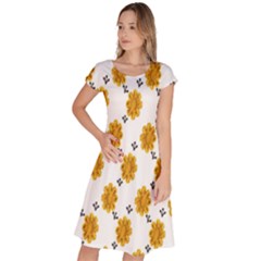 Flowers-gold-white Classic Short Sleeve Dress by nate14shop