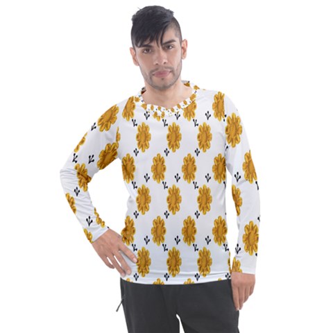 Flowers-gold-white Men s Pique Long Sleeve Tee by nate14shop